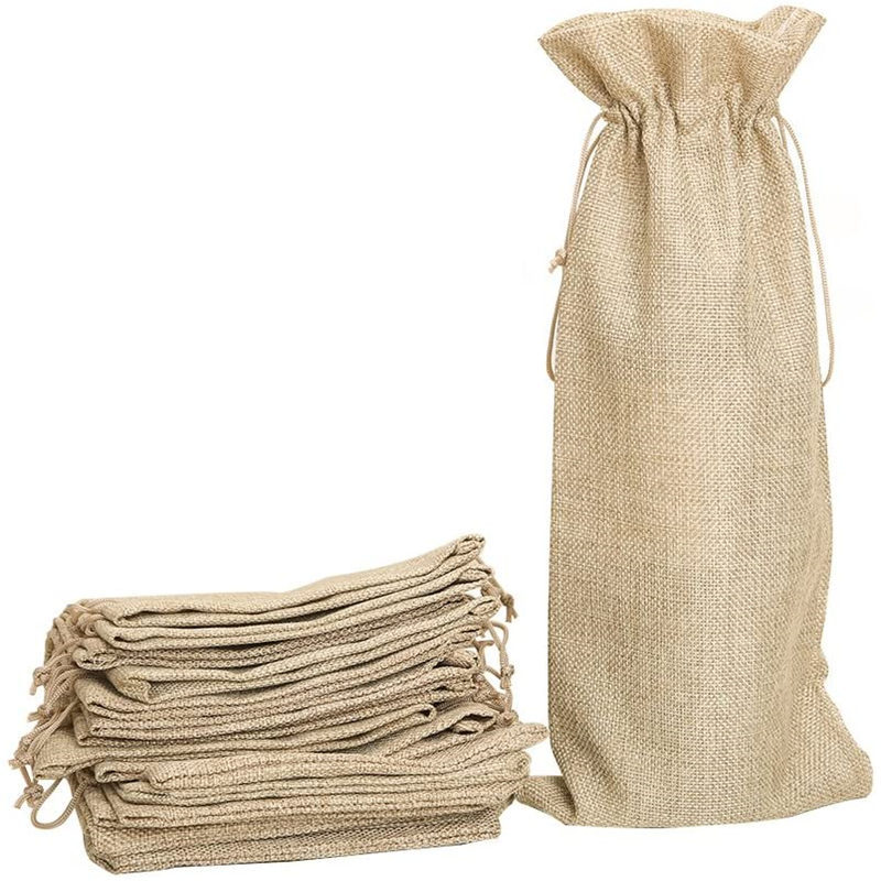 Picture of Burlap Red Wine Bags 12 Sets Burlap Wine Bag Tags Linen Red Wine Wine Packaging Drawstring Flap Pocket Pantss in Stock