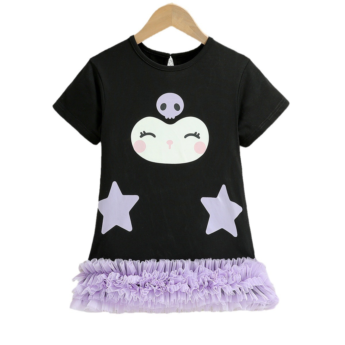 Picture of 2025 Summer New Children's Clothing Girls Fashionable Sweet Cool Style Dress Cartoon Print Kuromi Soft Gauze Dress