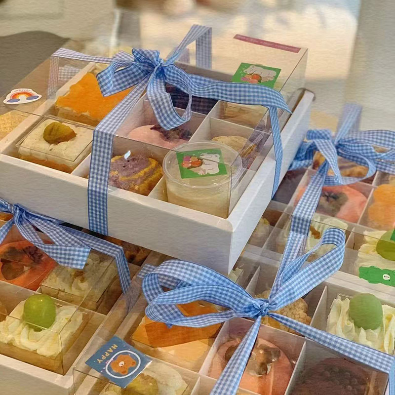 Spring Outing Picnic Box Four-Square Grids White Cake Box Nine-Square Grids Mousse Cup Dessert Hot Pot Takeaway Packaging Box