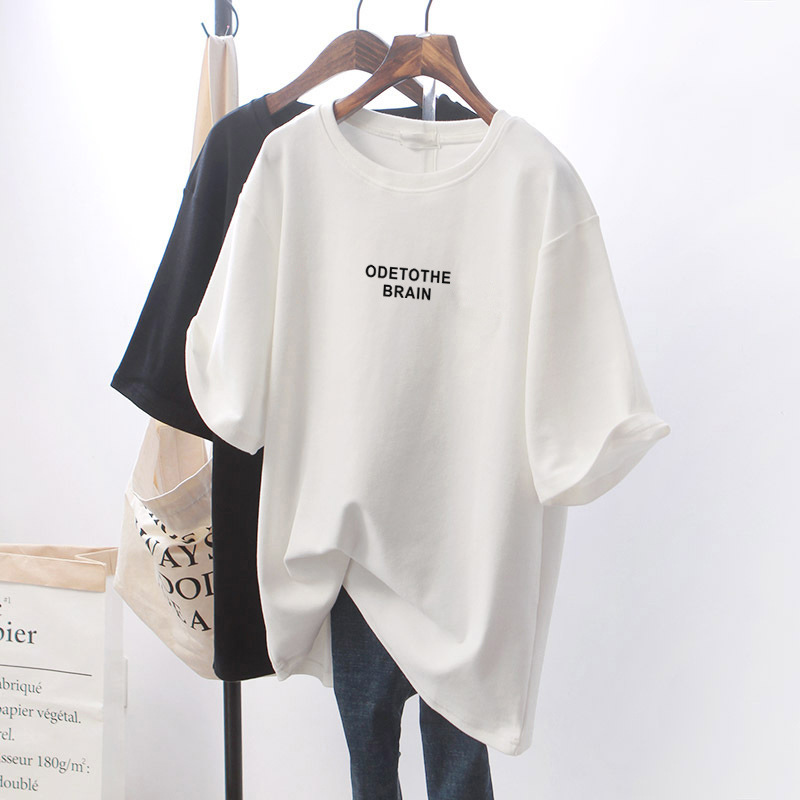 2023 New Summer Letters White T-shirt Women's Short-sleeved Loose All-match Mid-length Student Outro-fit Ins Trendy Top