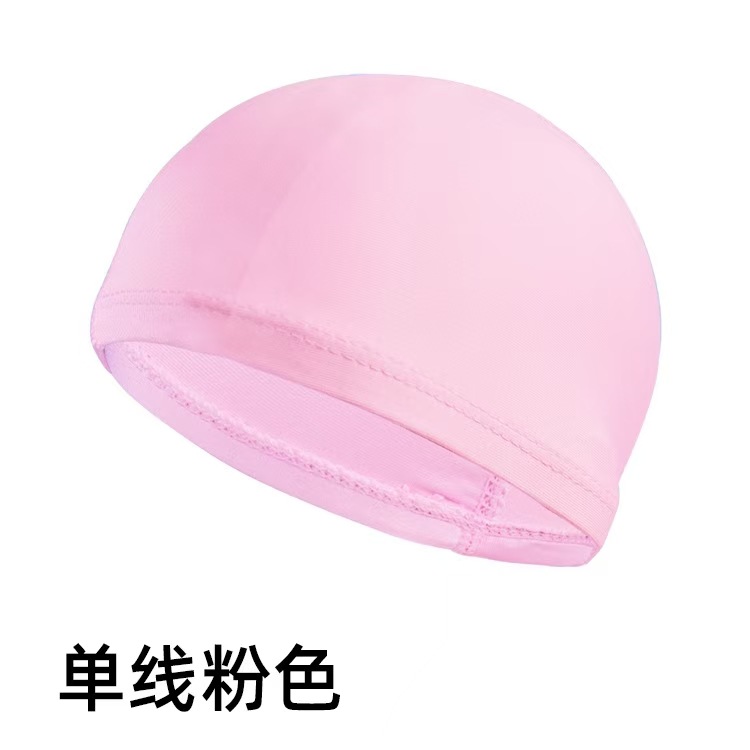 Picture of Factory Direct Sales Polyester Cloth Swimming Cap High Elasticity Adult Universal Pure Color Color Independent Packaging Cardboard Swimming Cap