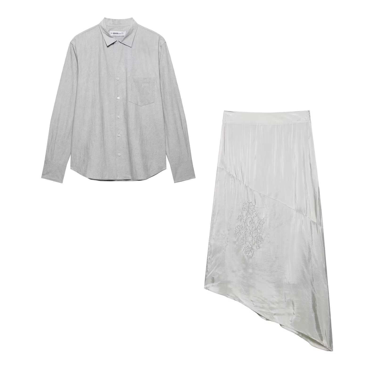 Shirt Half Women's New Product Pocket Spring Cross-Border Decoration European and American Skirt Suit Street Fashion Cross-Border Supply