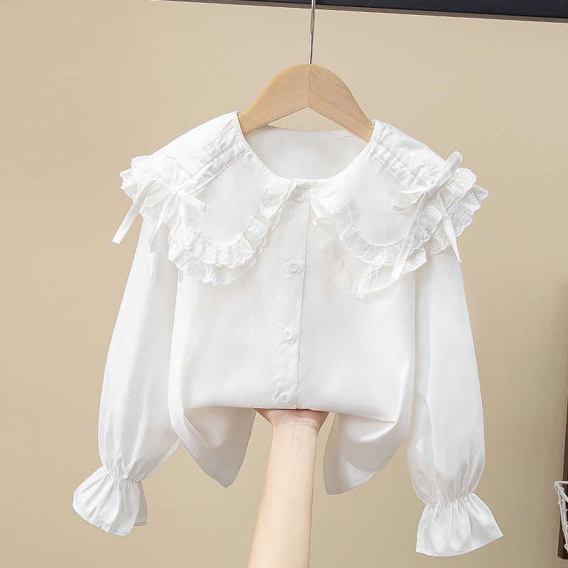 Picture of Children's Shirt White Long Sleeve Spring and Autumn Class Clothing Performance Clothing Lace Girl Student Clothing 2024 New Style Girl's Spring and Autumn