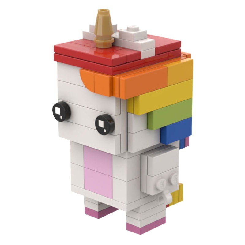 Moc Compatible with Lego Small Particle Square Head Series Set Insert Toy Rainbow Pony No. 1 Unicorn Model