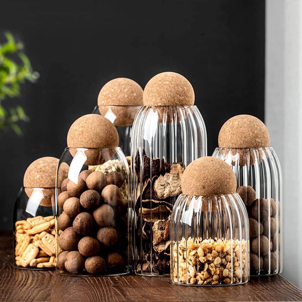 Picture of Light Luxury Transparent Round Glass Jar Cork Ball suit Sealed Jar Household Kitchen Storage Coffee Bean Storage Jar