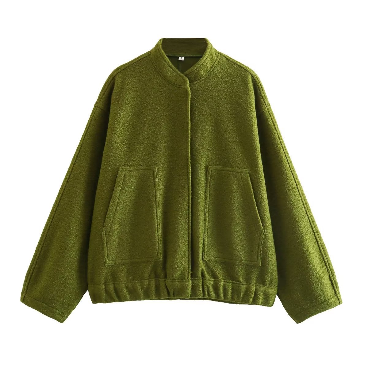 Picture of 2023 Spring and Autumn Stand Collar Baseball Uniform European and American Clothing Street Casual Style Solid Color Loose Soft Wool Jacket