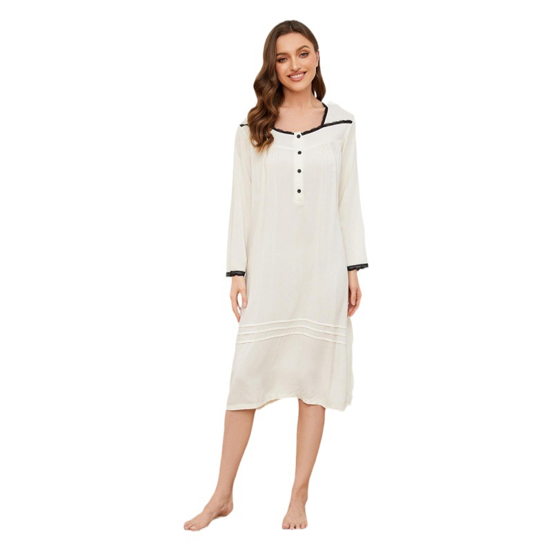 Amazon cross-border European and American Home pajamas women's spring and autumn loose lace edge long sleeve nightdress women's foreign trade independent station