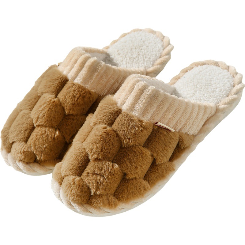 Cotton slippers women's autumn and winter confinement indoor home non-slip thick bottom shit feeling plush warm couple Men