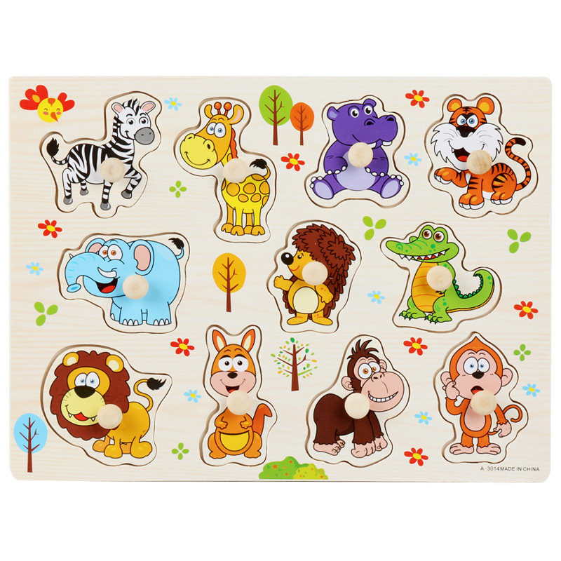 Picture of Factory wholesale hand-held board early education educational toys digital letters animal puzzle beneficial intelligence baby wooden toys