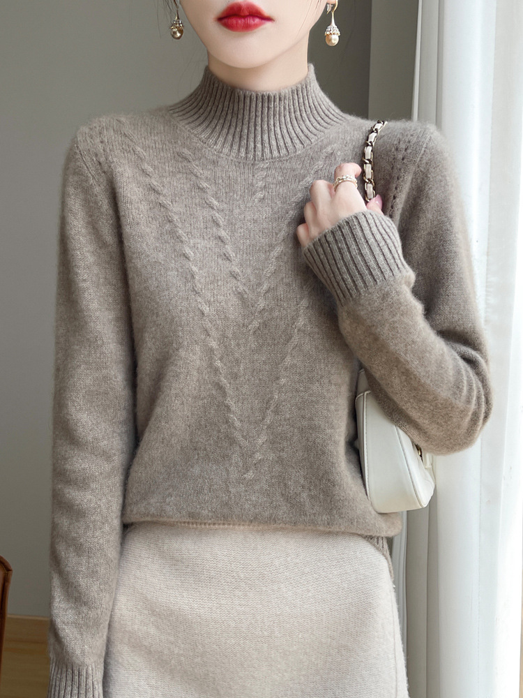 Picture of Autumn and winter new twist thickened semi-high collar jacquard sweater women's soft waxy skin-friendly all-match cashmere knitted base shirt
