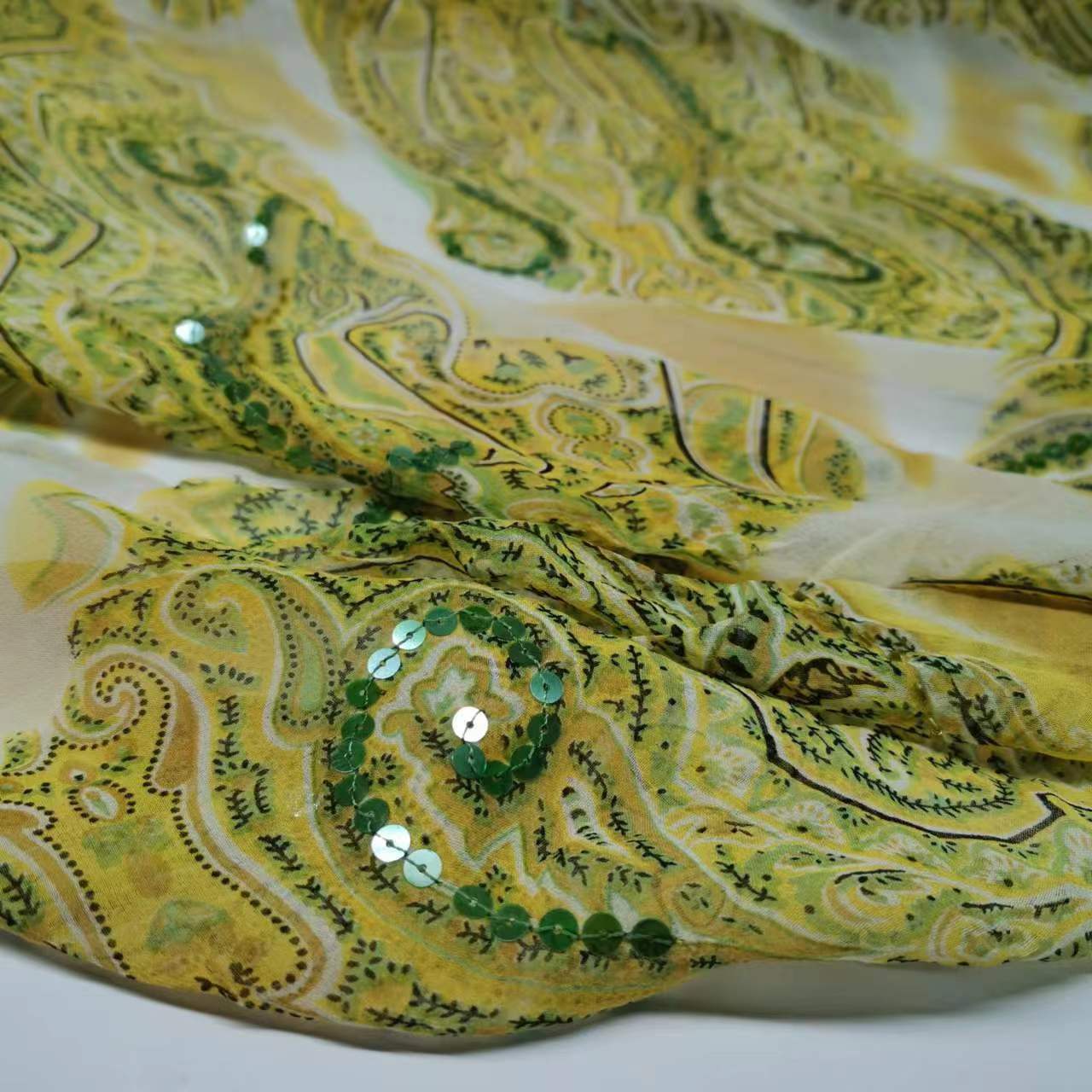 Embroidered Mulberry Silk Georgette Fabric 8mm Sequin Wide Fashion Silk Fabric