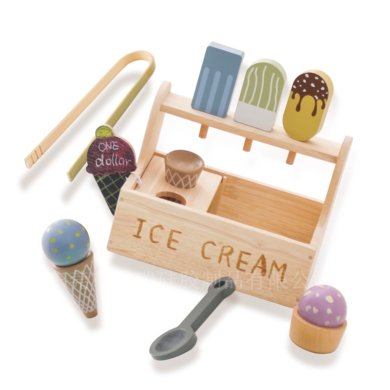 Picture of Cross-border children's wooden simulation ice cream cone play house toy mini commissary ice cream shop toy car