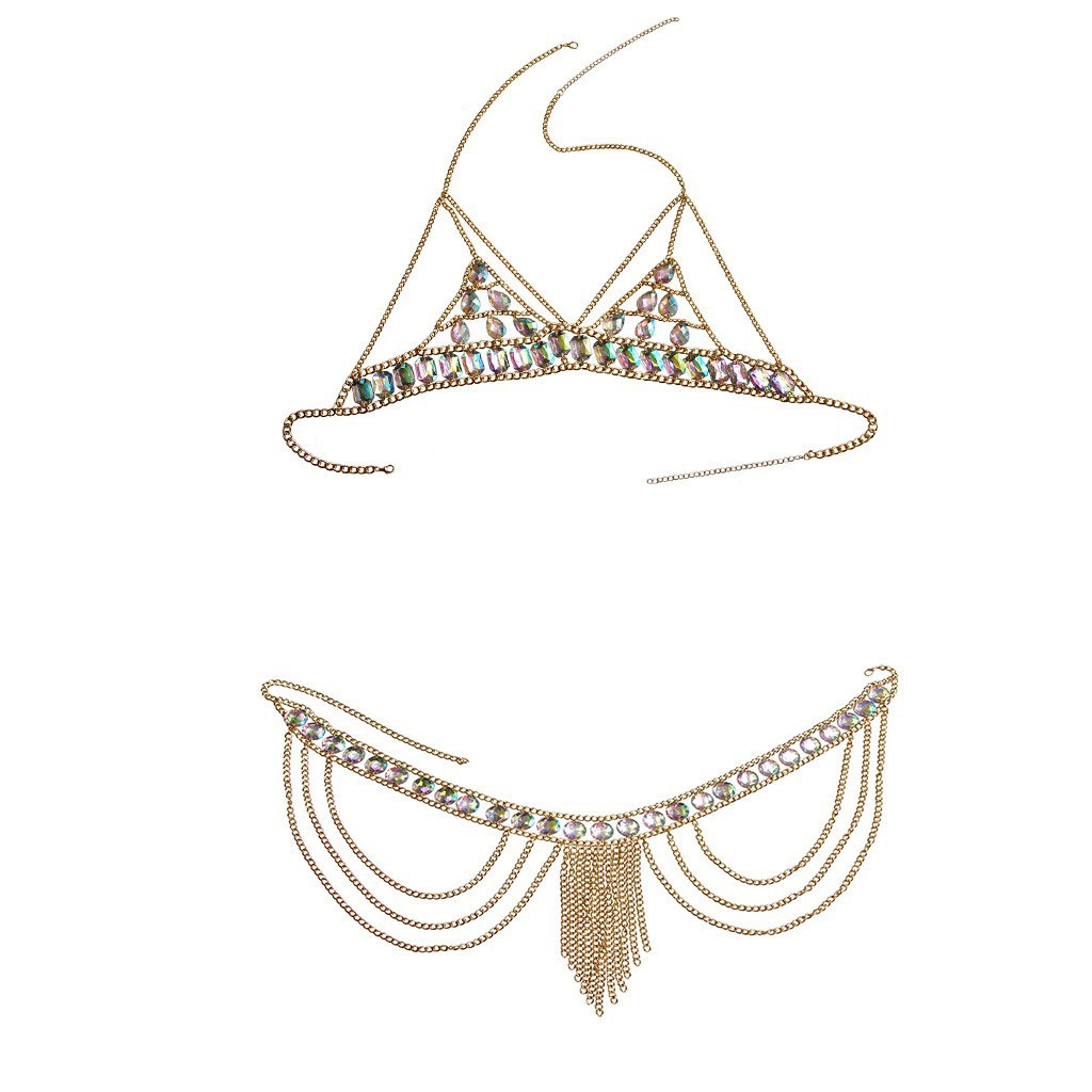 Picture of 2024 European and American Cross-Border New Sexy Backless Chest Chain Acrylic Multi-Layer Tassel Waist Chain Set Body Chain