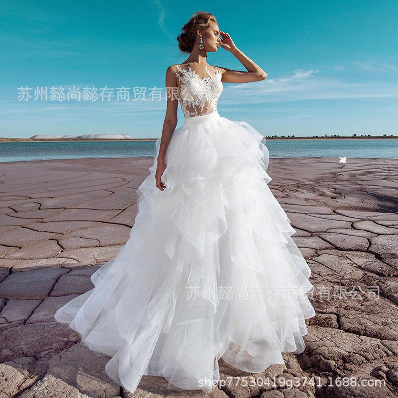 Bridal outdoor yarn main yarn multi-layer mesh sexy lace beauty back AliExpress Amazon hot selling small trailing wedding dress