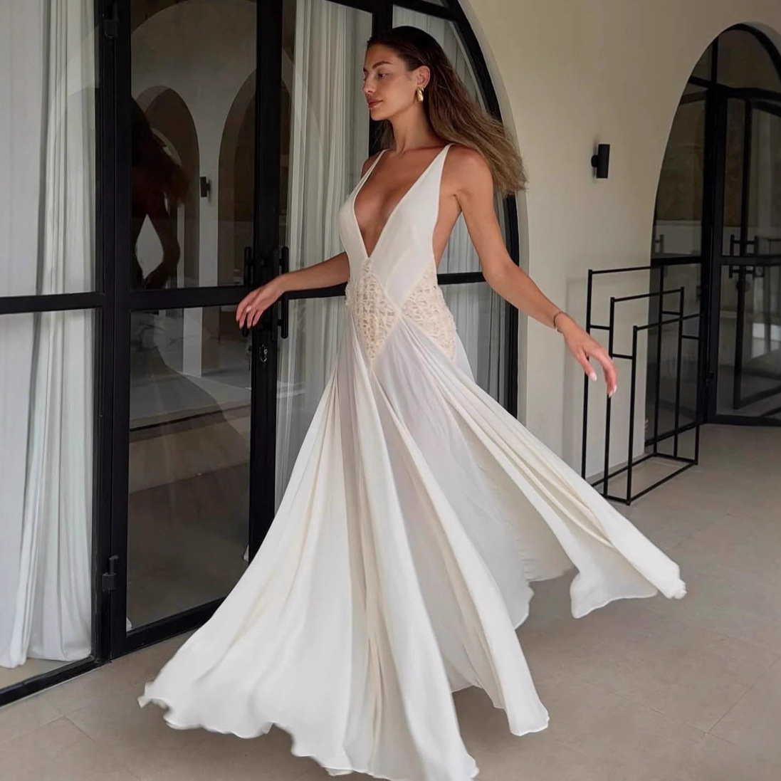 Retro Sexy Short Dress French Cross-Border Women's Clothing Palace Retro Sexy Deep V Backless Dress