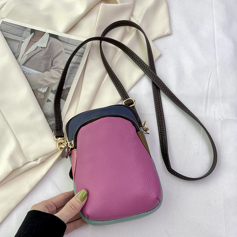 Picture of Genuine Leather Women's Bag 2024 New Fashion Versatile Small Square Bag Spliced Mobile Phone Bag Women's Bag First Layer Cowhide Crossbody Bag