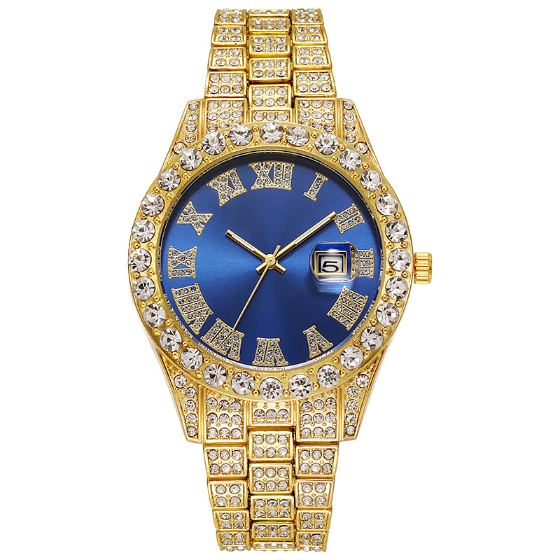 Picture of Hiphop Watch European and American Explosions Men's Steel Band Hip Hop Roman Graduated Diamond Set Calendar Men's Quartz Watch