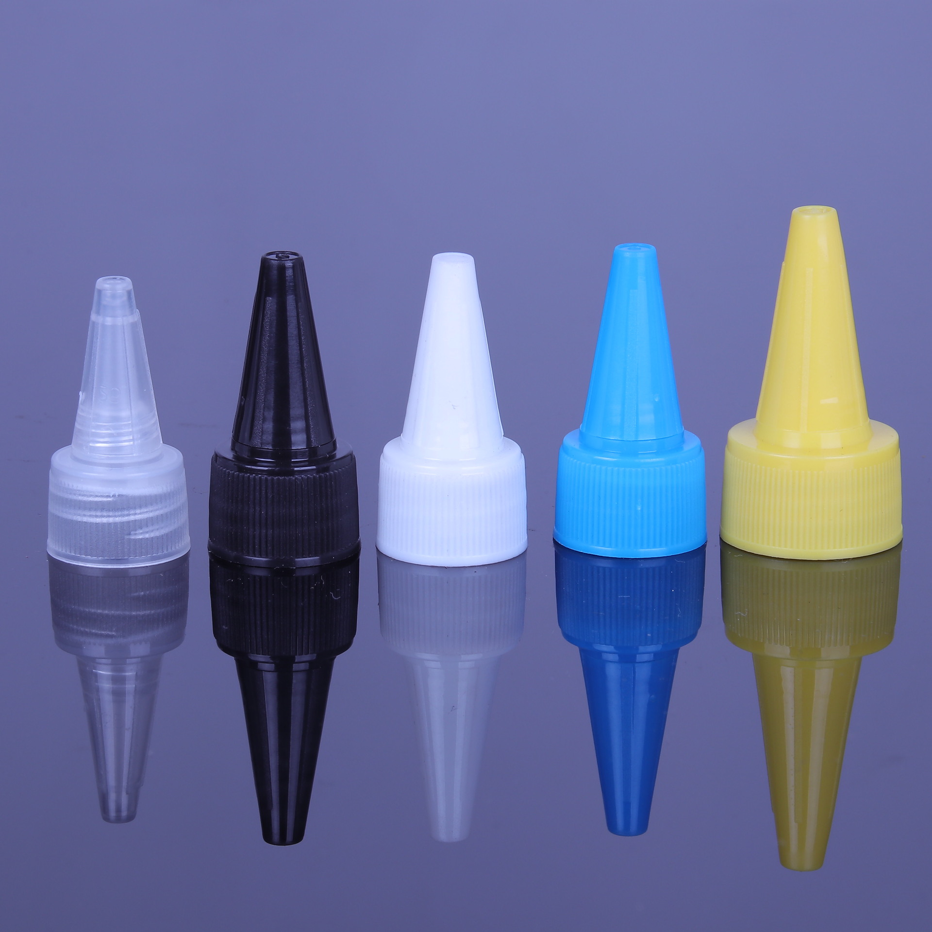 Factory in stock plastic bottle cap 18 teeth 20 teeth 24 teeth 28 teeth electric hair water cap pp pointed mouth plastic cap pointed mouth cap