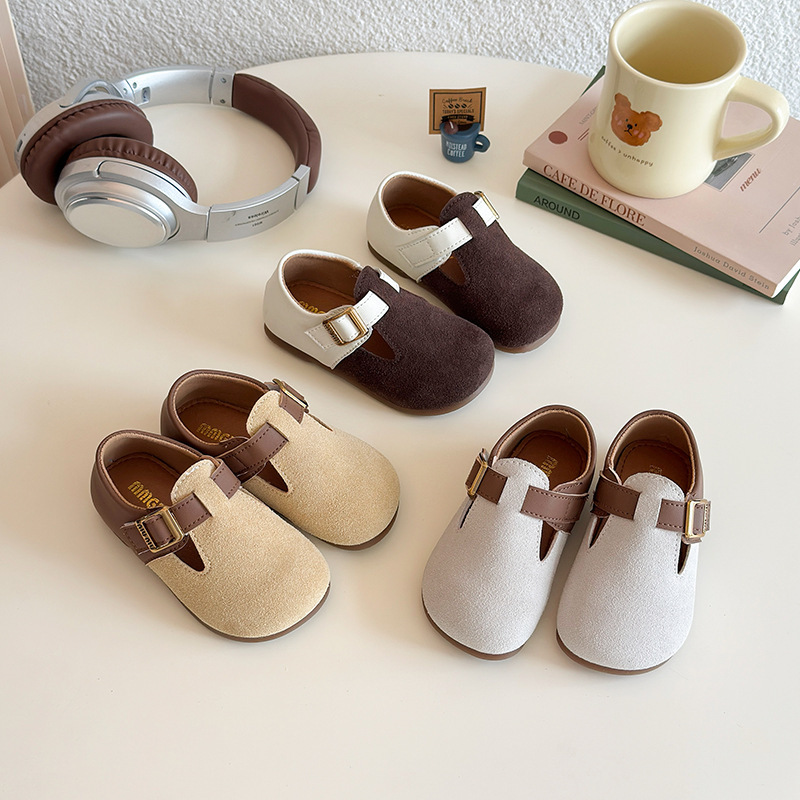 Spring and autumn new children's small leather shoes, children's retro leather shoes, girls' foreign style splicing, princess shoes, baby soft-soled Boken shoes