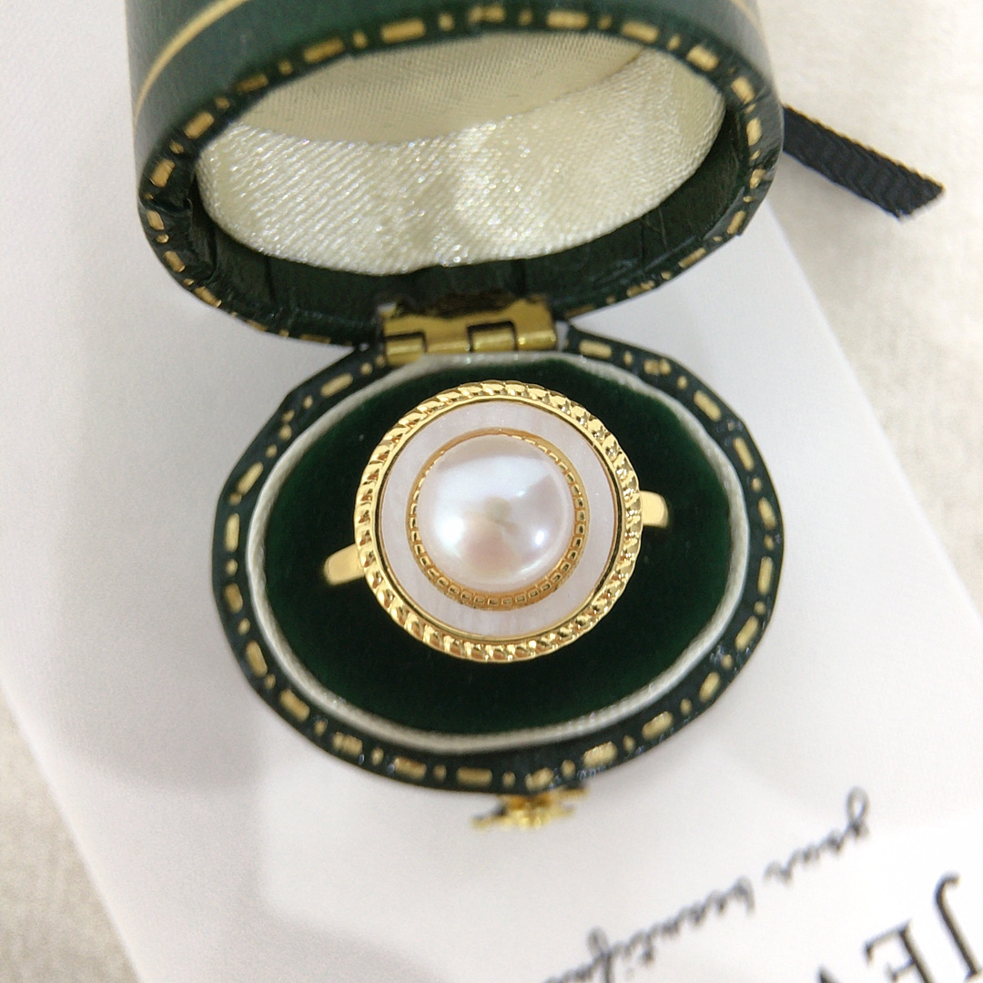 5A high brightness natural freshwater pearl ring 18K gold seedless pearl straw hat pearl ring wholesale generation