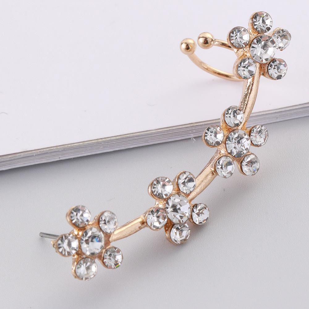 European and American Ins Micro-inlaid Zircon Small Flower Ear Clip Fashion Light Luxury Fresh Flower Ear Hanging Simple Ear Bone Clip without Ear Holes