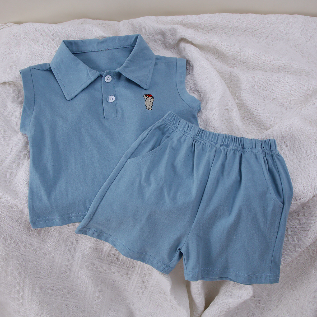 Korean Handsome Summer Children's Clothing ~ Baby Summer Sports Suit ~ Brother and Sister Clothing Sleeveless Shorts Suit Export Children's Clothing