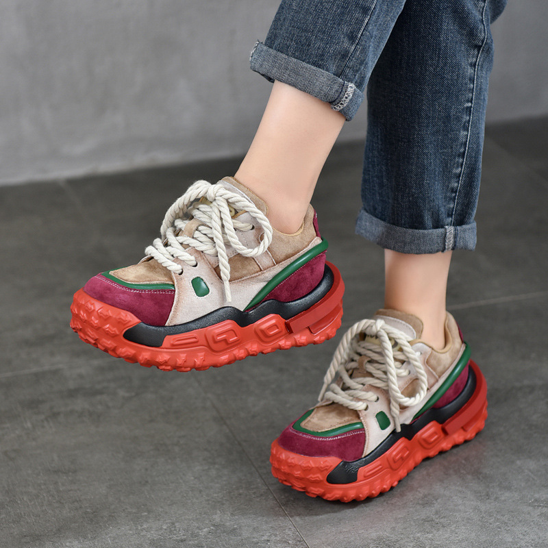 2025 New Autumn and Winter Sports and Casual Women's Shoes Thick-Soled Light-Soled Color-Blocked Dad Shoes Low-Top Flats Fleece-Lined Cotton Shoes for Women
