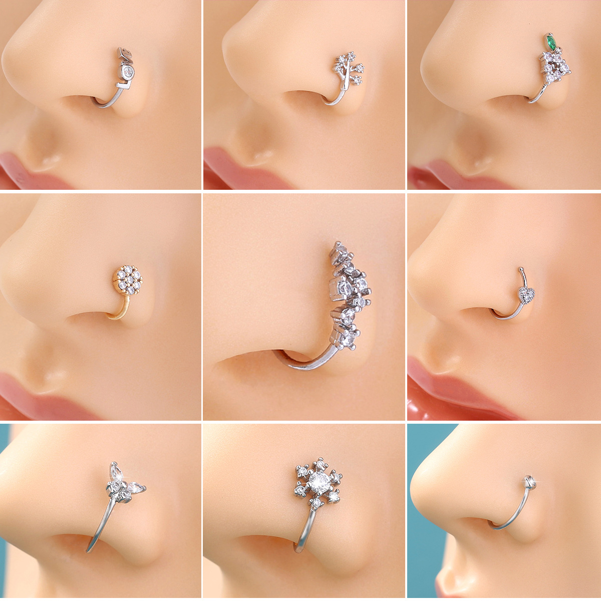 Hot Sale Electroplating Amazon Hot Sale Series Nose Clip European and American Zircon Non-porous Piercing Clip-type False Nose Ring Nose Spike
