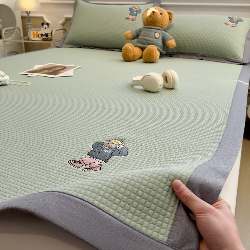 Picture of Category a Maternal and Infant Grade Waffle Ice Bean Mat Three-Piece Set Classy Ice Silk Mat Fitted Sheet Summer Air-Conditioned Soft Mat
