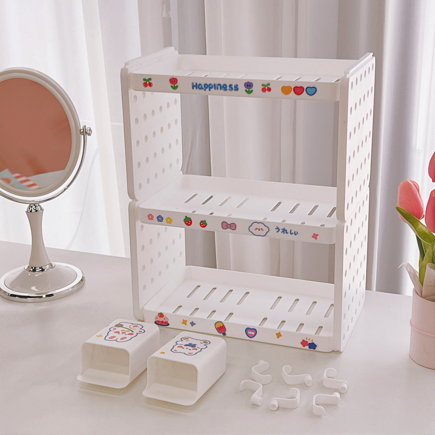 Picture of New Ins Cosmetic Jewelry Double-layer Folding Storage Rack Simple Household Desktop Bathroom Storage Rack Storage Rack