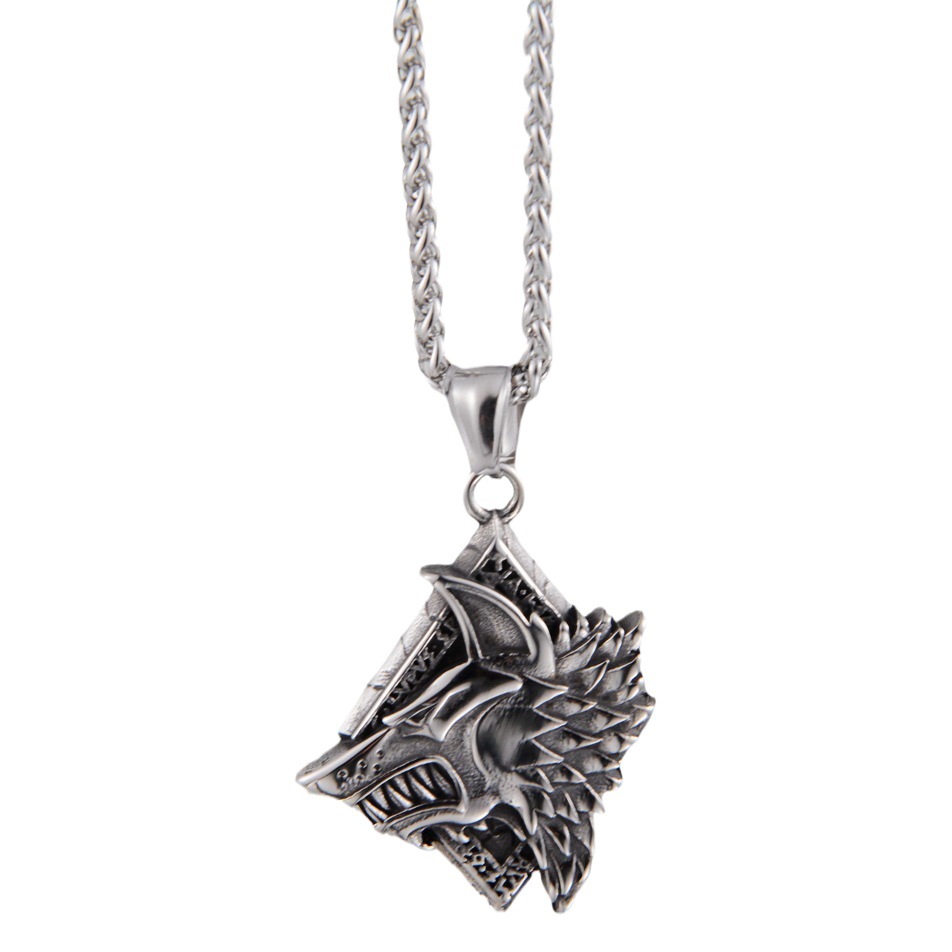 Wolf head necklace pendant vintage accessories punk personality men's Viking Wolf jewelry fashion hip hop