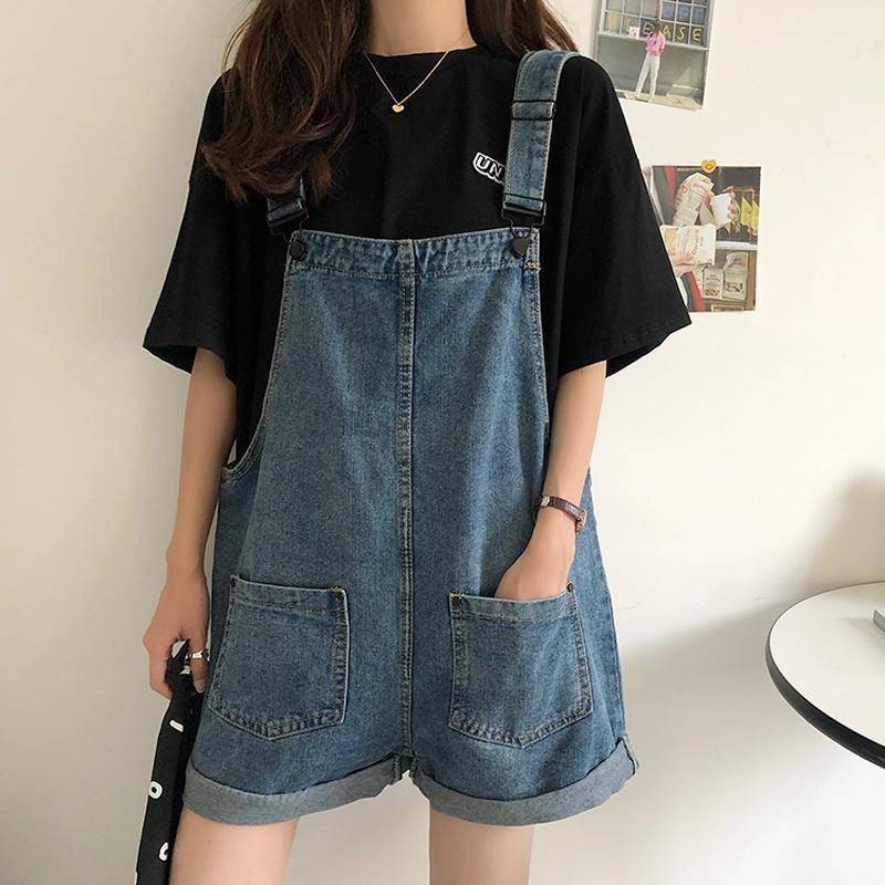 Denim Overalls for Women Summer New Style Retro Internet Celebrity Super Hot Age-Reducing Loose Curled Wide-Leg Shorts for Women Trendy