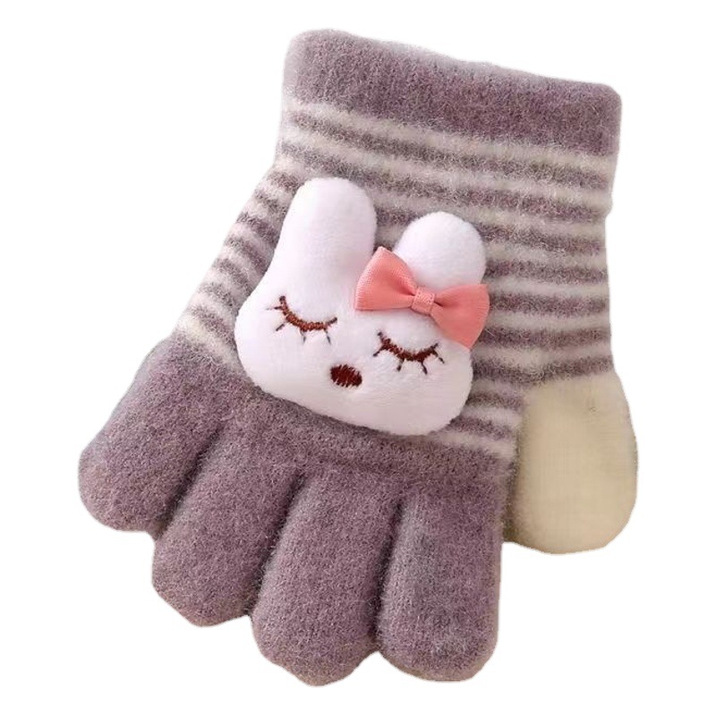 Baby gloves for boys and girls baby five-finger gloves for children and young children autumn and winter warm anti-freeze finger cartoon cute