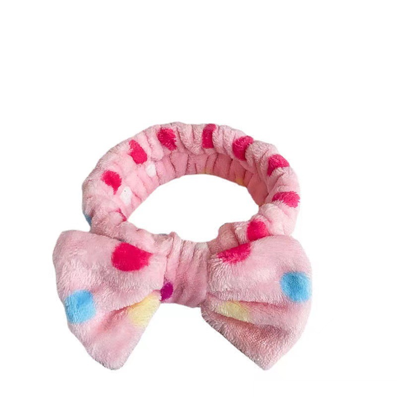 Picture of Korean Style Cute Dot Striped Headband Bow Hair Band Plush Hair Accessories Face Wash Hair Band Makeup Mask