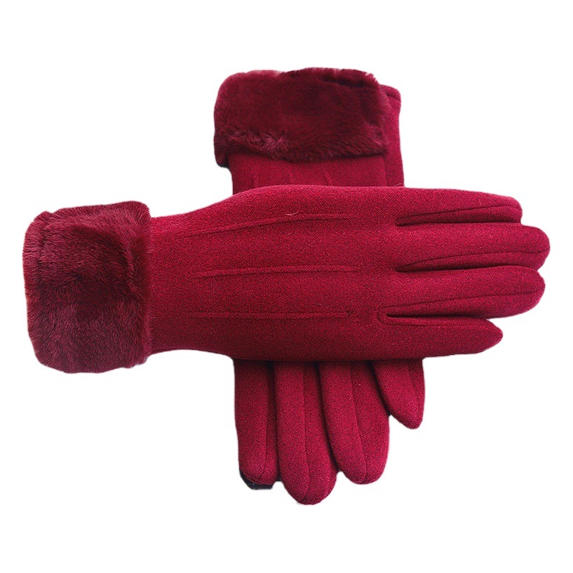 Autumn and winter ladies fleece-lined warm velvet gloves riding and driving touch screen non-slip windproof cold thickened gloves wholesale