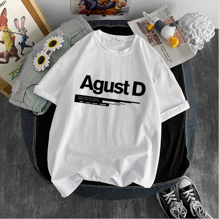 2022 fashion Agust D letter printed T-shirt short sleeve women's clothing foreign trade cross-border wish/ebay Amazon