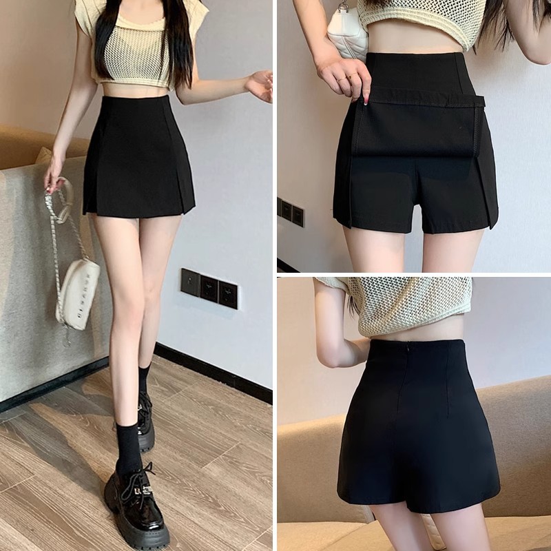 Black Suit Skirt Women's Summer High Waist A- Line Slim Skirt Split Design Sense Half-body Hip Covering Skirt