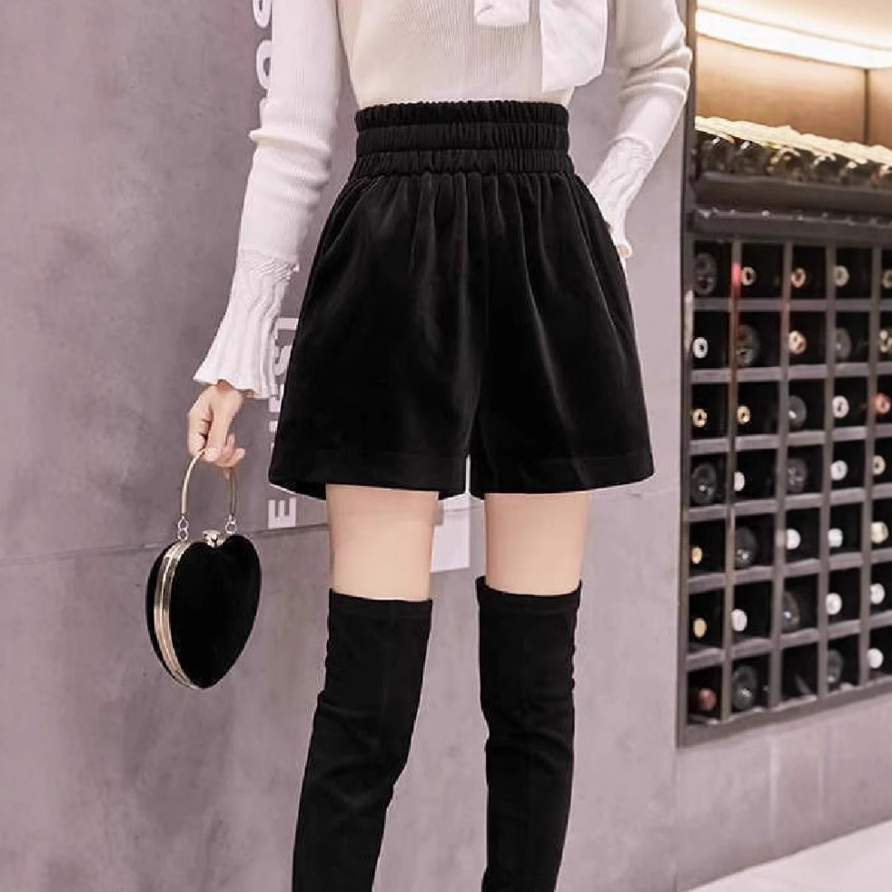 Golden Velvet Shorts Women's Spring and Autumn All-match Straight plus size Loose High Waist Slimming A- line Loose Casual Wide-leg Boots Pants