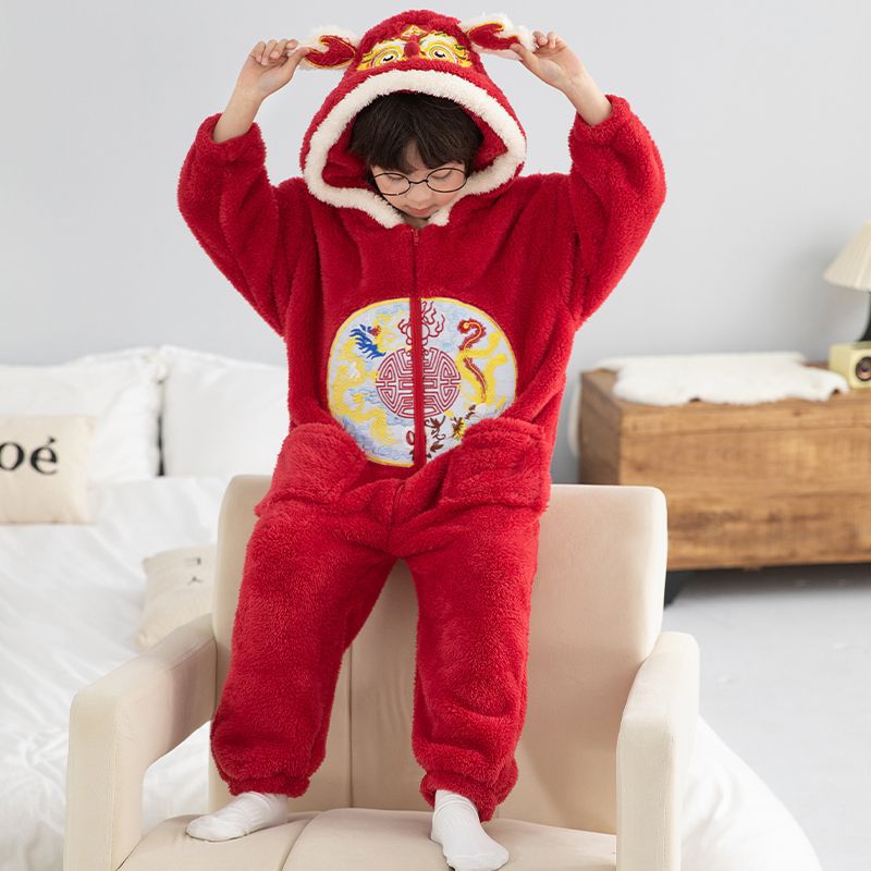 Picture of Funny Clothes Children's One-piece Pajamas Parent-child Clothes Boys Family of Three or Four Sullivan Winter fleece-lined One-piece Clothes
