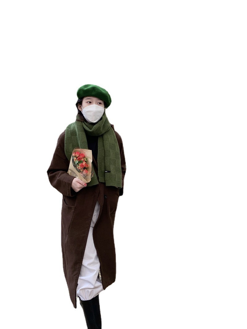 Picture of Recommended White Retro Green Scarf Women's Winter Soft Joker Solid Color Wool Korean Style Warm Scarf