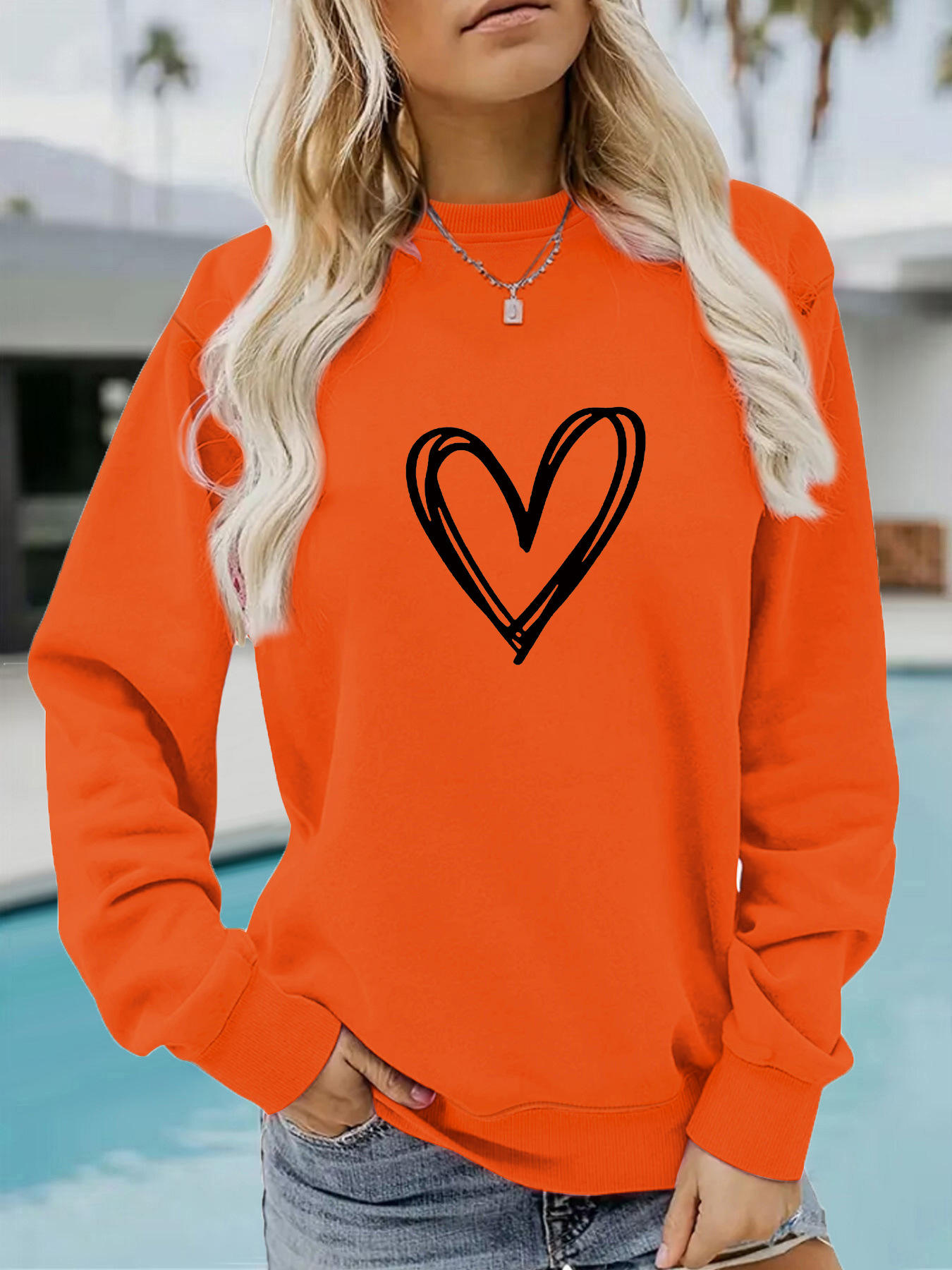 Picture of Europe and the United States cross-border autumn and winter women's casual long sleeve round neck heart-shaped printed pullover sweatshirt sweater wholesale