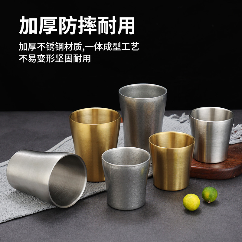 Picture of Korean 304 stainless steel double-layer water cup barbecue restaurant golden beer cup household anti-scald heat insulation cup small waist
