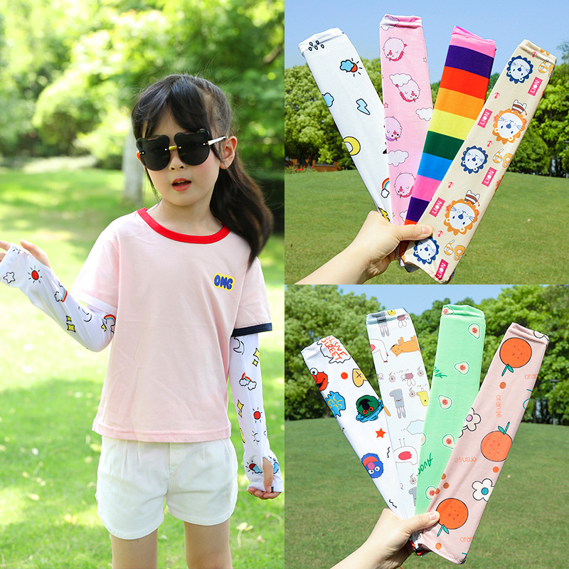 Children's Ice Sleeve Summer New Boys and Girls Go Out Sun Protection Arm Protector Cute Cartoon Printed Cute Baby Ice Sleeve Sleeve