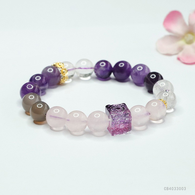 Attache Nine Purple Fire Bracelet Amethyst Rose Quartz Duobao Glazed Square Bracelet Factory Wholesale CB 4033003