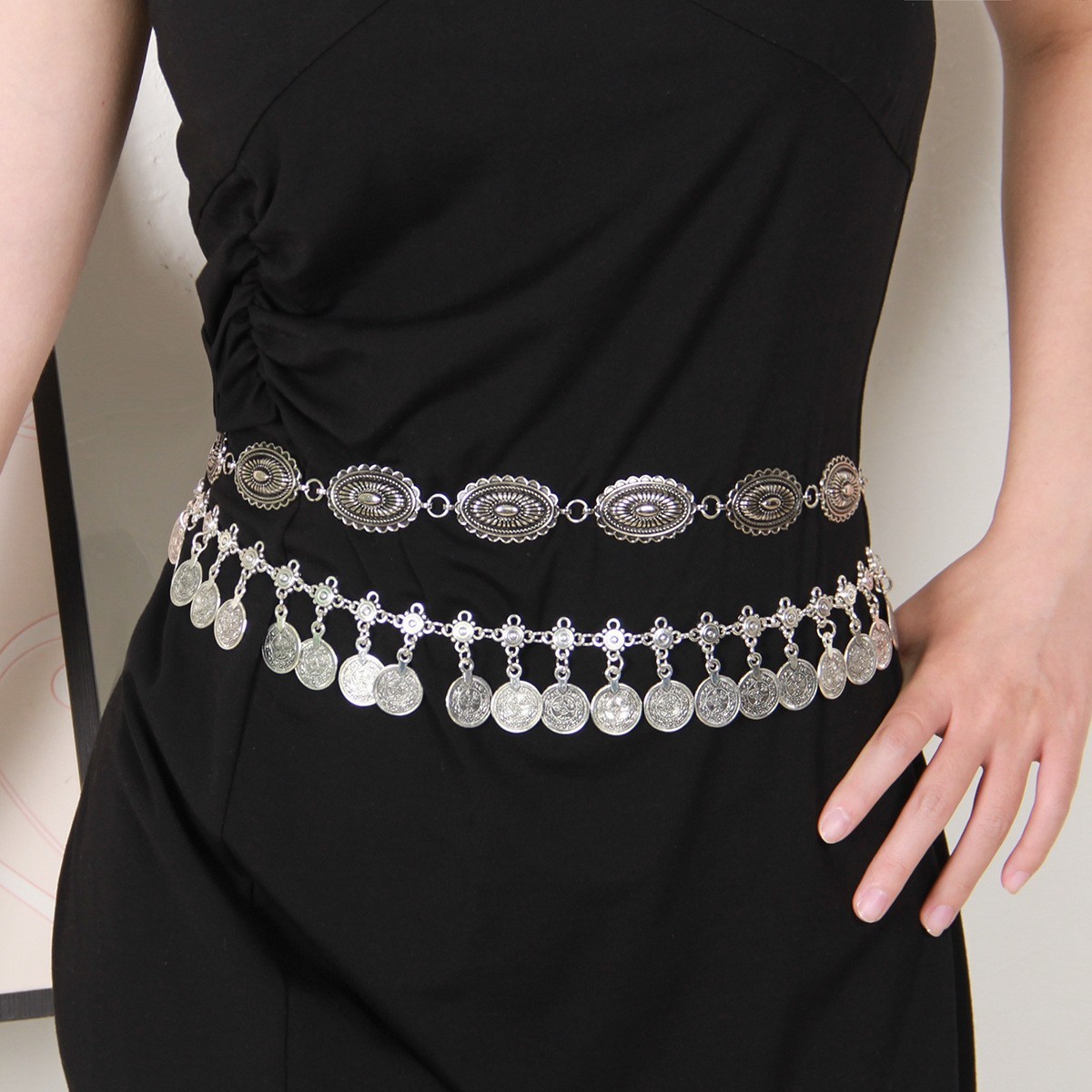 Retro Coin Tassel Waist Chain for Women, Old Design Decorative Belt, Ethnic Style, Creative Stylish, Versatile Clothing Waist Accessories