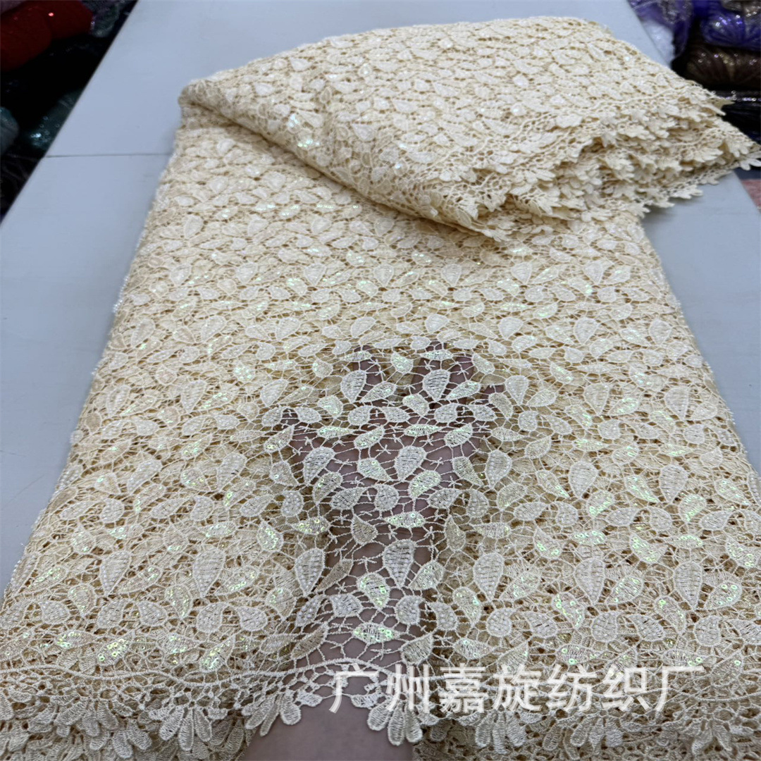 Guipure Cord Lace African New Cut Out Water-Soluble Beaded Embroider Cloth Skirt Clothing Embroider Fabric