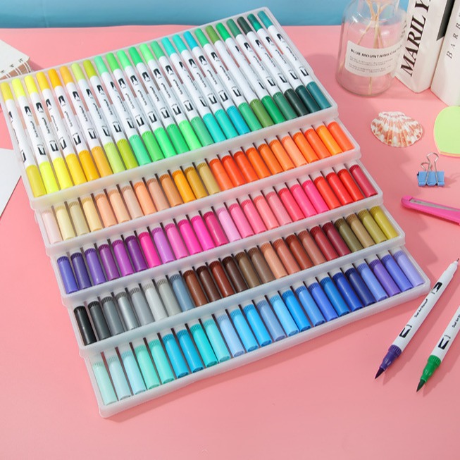 Amazon water-based marker pen double-headed watercolor pen soft head children's painting set Gouline pen art supplies wholesale