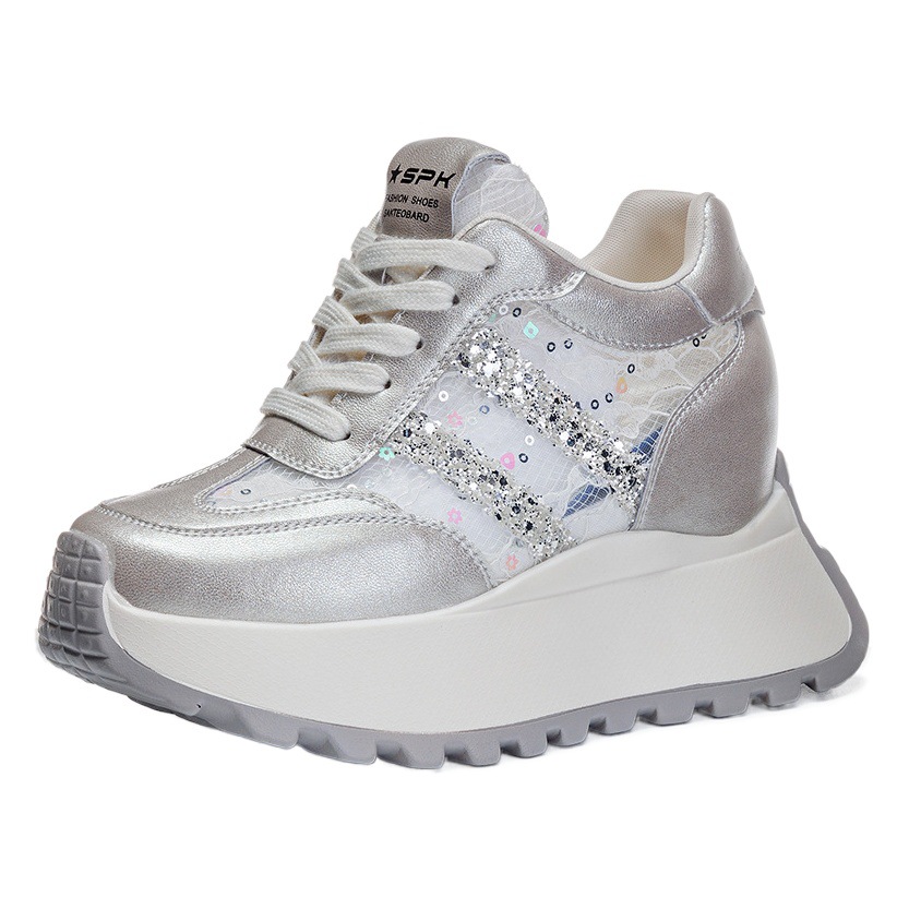 Silver Mesh Forrest Gump Shoes 2025 New Genuine Leather Color Matching Sports Casual Shoes for Small People 8cm Dad Running Shoes