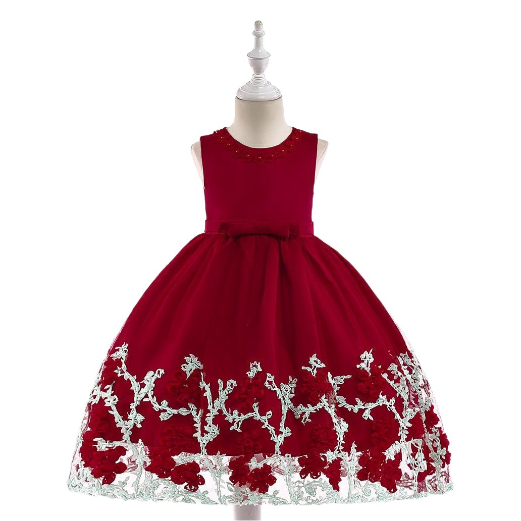 Children's Wedding Dress, Girl's Bow Princess Dress, Floral Petal Mesh Dress, Performance Cotton Lining Dress