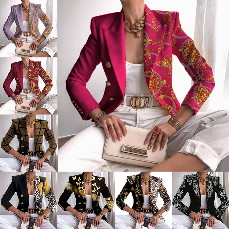 Picture of 2023 European and American New Women's Coat Autumn and Winter Printed Small Suit Slim-fit Fashion Short Double-breasted Top for Women